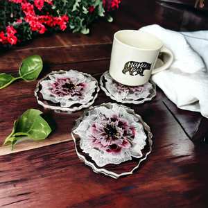 Juego de 4 posavasos de madera de resina más vendidos con soporte Posavasos modernos Posavasos de madera de resina a bajo precio - Product Image 1