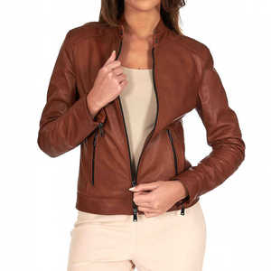 Chaqueta de motorista de cuero auténtico 100% para mujer, de punto, de secado rápido, transpirable, informal, elegante, embalaje Premium - Product Image 4
