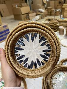 Wholesale Eco-Friendly <b>Ceramic</b> Rattan <b>Coasters</b> Handwoven Pearl Braided Mats Pads Vietnam Good Price Table for Restaurants - Product Image 6