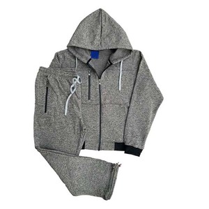 Venta al por mayor de fábrica Diseño de logotipo personalizado de algodón de lana de manga larga con cremallera Sudadera con capucha y pantalones Ropa deportiva Hombres Chándales de dos piezas - Product Image 2