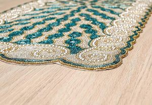Christmas Decorative and Leaves Design <b>Beaded</b> Runner <b>Placemat</b> Dining Table Fancy Mat Handmade Decorative Runners for Wedding - Product Image 3