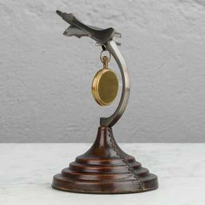 Modèle d'avion en aluminium argenté avec base antique, boussole nautique antique en laiton suspendue, idées de cadeaux d'affaires, décorations modernes - Product Image 3