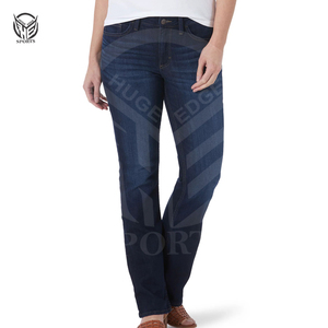 Prix d'usine en gros, matière de qualité supérieure, meilleur article, jean 100% coton, taille personnalisée, jean droit long pour femmes. - Product Image 1