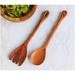 Servidores de ensalada de madera de acacia de alta calidad con asas onduladas, cuchara para servir, utensilios de cocina de Vietnam - Product Image 2