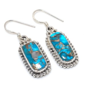 Tendencia 925 plata esterlina turquesa piedras preciosas pendientes joyería hecha a mano plata estilo bohemio pendientes joyería para mujer regalo para - Product Image 1