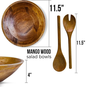Juego de ensaladeras de madera de mango de calidad superior con utensilios para servir, ideal para hoteles, restaurantes, hogar, mesa de comedor y decoración de cocina - Product Image 3