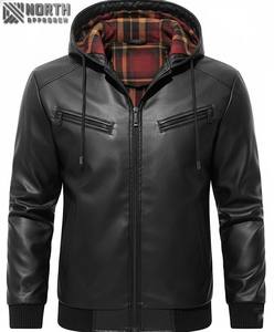 Veste en cuir Pu élégante pour hommes avec capuche zippée tissu en toile nouvelle condition à la mode veste de moto d'hiver avec poches - Product Image 1