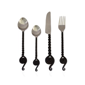 Restaurants Classic Cutlery With OEM Design Logo Printed European <b>Dinner</b> Utensils Cutlery <b>Set</b> With <b>Black</b> Rustic Twisted Handle - Product Image 1