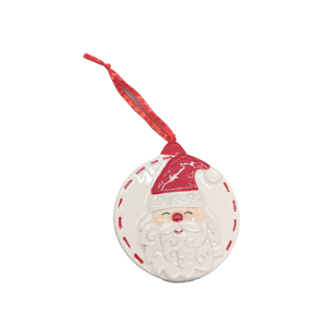 Ornement de Noël classique en céramique en forme de visage de Père Noël, peint à la main en couleur, décor suspendu en forme de traîneau émaillé, vente en gros - Product Image 1