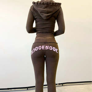 Conjunto de Chándal Vintage de Algodón para Mujer, Estilo Hip Hop, con Sudadera con Capucha y Bordado Desgastado, Transpirable - Product Image 2