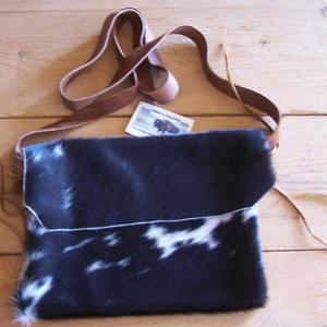 This is a black and white cowhide leather <b>messenger</b> or shoulder <b>bag</b> - Product Image 5