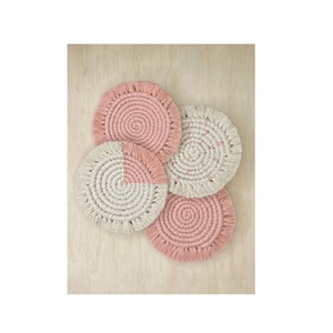 Trendy Hot Selling Handmade Cotton Macrame Potholder Fringe Macrame Candle Coaster Woven Placemat for Kitchenware - Product Image 1