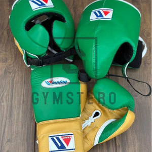 Guantes de Boxeo GYMSTERO Personalizables de Cuero Verde y Amarillo con Cordones, Dedos Completos y Correa de Muñeca Ajustable con Cierre de Velcro para Artes Marciales - Product Image 1