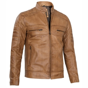 Men's Yellow Wax <b>Cafe</b> <b>Racer</b> Lambskin <b>Leather</b> <b>Jacket</b> - Product Image 5
