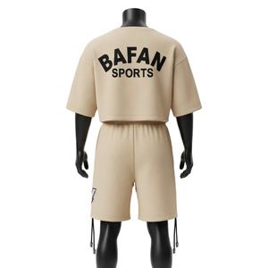 Ensemble haut court et short en coton mélangé gaufré GSM de qualité supérieure pour femme, avec logo appliqué, style urbain, 100 % coton - Product Image 2