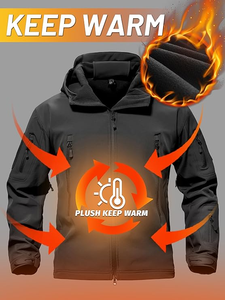 Wholesale Mens <b>Soft</b> <b>Shell</b> <b>Jacket</b> Tactical Style Winter Warm Fleece Lined Coat with <b>Hood</b> supplier - Product Image 2