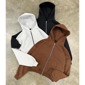 Sweats à capuche personnalisés hommes 100% coton 500 Gsm épais surdimensionné Double capuche fermeture éclair épaule tombante sweats à capuche - Product Image 3