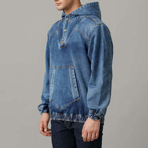 Sweat-shirt à capuche en denim pour homme, coupe classique, couleur unie, décontracté, avec poche, en coton lavé, manches longues, pour l'automne - Product Image 3