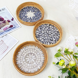 Bandejas de ratán con fondo de incrustaciones de fregona gran elección bandeja con Incrustaciones de nácar estilo de mesa de cena - Product Image 1