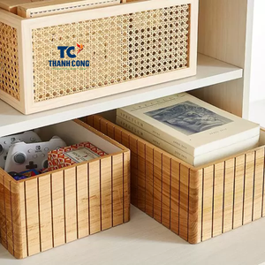 Boîtes de rangement rectangulaires en rotin faites à la main Boîte en rotin naturel Sangle The Container Store Artisan Rotin Tissé Canne Bin - Product Image 2