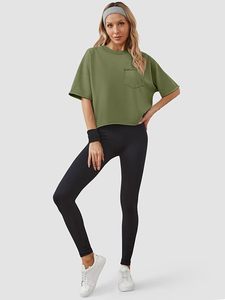 Camisetas de gran tamaño para mujer, camisetas cortas de entrenamiento de manga corta, camisetas holgadas básicas con dobladillo redondo y hombros caídos informales - Product Image 2