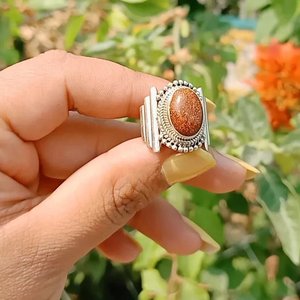 Bague en argent sterling 925 avec pierre de soleil dorée, unique, faite à la main, pour anniversaire de juillet, cadeau d'anniversaire en vrac - Product Image 6
