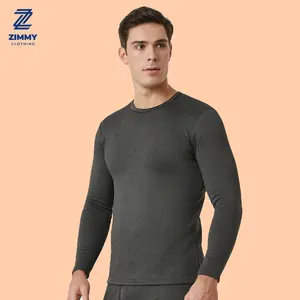 Cheap thermal print shirt Polyester waffle cotton pocket thermal long sleeve tee shirt keep body heat mens winter thermal shirt