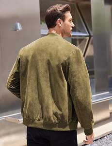 Blouson aviateur décontracté en daim vintage pour hommes, design universitaire léger, col montant, motif géométrique, fermeture éclair avant pour l'hiver - Product Image 3