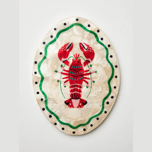 Fait à la main nacre homard mur Art côtier nautique mur décor ovale coquille incrustation suspendu fruits de mer cuisine oeuvre - Product Image 1
