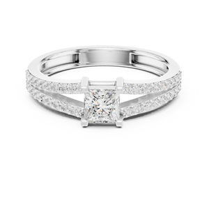Bague de fiançailles en moissanite de luxe certifiée IGI, coupe princesse classique, or rose, double bande pavée de diamants, mariage - Product Image 4
