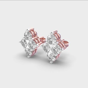 Pendientes de Diamantes Redondos Cultivados en Laboratorio con Certificación IGI, Oro Amarillo/Blanco y Rosa de 14K, Pendientes de Flor con Cuatro Piedras de Diamante - Product Image 2