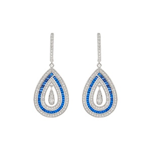 Boucles d'oreilles pendantes symétriques élégantes et luxueuses en or 14 carats plaqué rhodium, bijoux fins avec accents de diamants naturels taille brillant, 5,97 g - Product Image 1