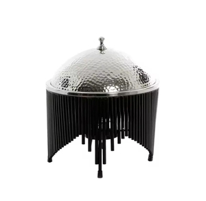 Plat à friture haut de gamme en acier or et argent avec belle incrustation de perles complet avec couvercle et support parfait pour un mariage élégant - Product Image 4