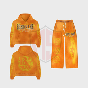 Chándal Vintage lavado con ácido con logotipo personalizado para hombre, ropa de calle personalizada, Conjunto de sudadera con capucha y pantalones de chándal de retazos desgastados - Product Image 1