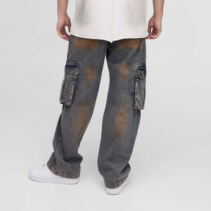 กางเกงผ้ายีนส์ขาตรงของผู้ชายสีม่นปักลายสไตล์ฮิปฮอป - Product Image 3