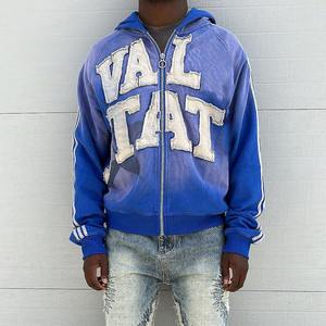 Dernier modèle de pull vintage 100% coton à capuche avec patch de broderie en détresse Sweats à capuche surdimensionnés avec patchs en détresse - Product Image 3