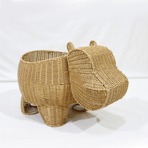 Artex Dong Thap cesta de almacenamiento en forma de hipopótamo hecha a mano, papelera de juguete de mimbre de animales para decoración de habitación de niños o guardería - Product Image 4