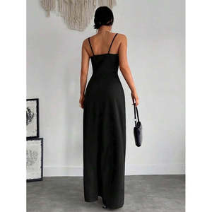 Vestido de Crepé con Tirantes y Cuello Cruzado para Mujer de Jane's, con Detalle de Abertura, Elegante Vestido Maxi sin Mangas para Fiestas Nocturnas y Uso Casual - Product Image 4