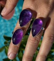 Bagues en améthyste naturelle plaquées argent 925, forme goutte d'eau, style bohème, bijoux de mode pour femmes, pierre de naissance de février