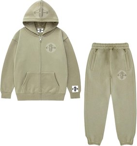 Personalizado de dos piezas 100% algodón polar Oversize chándal bordado cadena Sudadera con capucha Flare pantalones de chándal de talla grande invierno con capucha sudor - Product Image 1