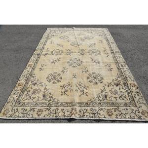 Alfombra de lana artesanal turca Vintage, patrón Floral Beige, área grande de 6,8x9,9 pies, comedor Rectangular, diseño de retazos, látex - Product Image 1
