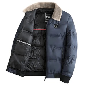 Mens Casual Winter Jacket with Stand Fur Collar Cotton Blend Warm Coat for Mature Wear Front Logo Design - Product Image 3
