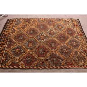 5.1x7.5 ft Vintage Area Rug, <b>Brown</b> Orange Turkish Ombr <b>Wool</b> Rug - Product Image 4