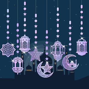 Cheerland oro stella luna appeso decorazione Eid Mubarak festa Ramadan lanterna di carta ghirlanda a mezzaluna stella Streamer borsa confezionata - Product Image 2
