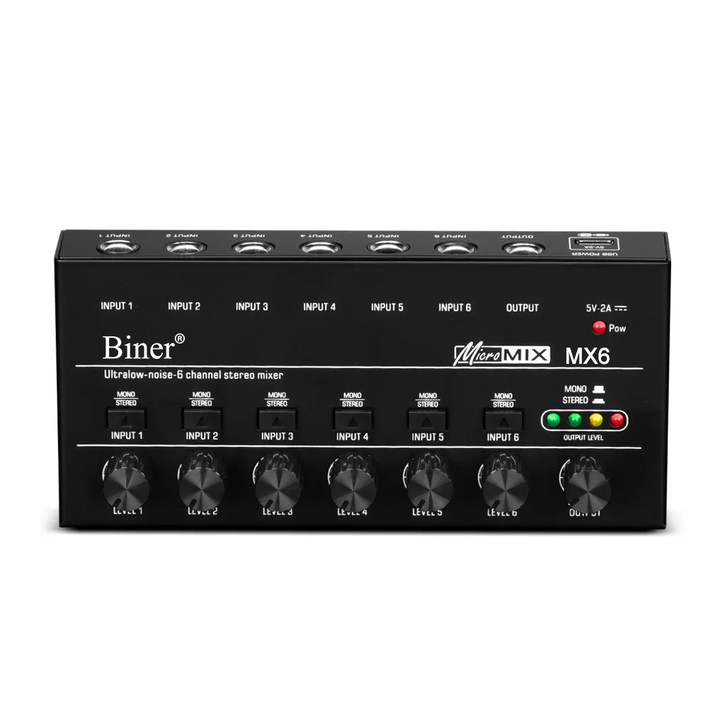 Biner y6 전문 사운드 믹서 초소형 저소음 6 채널 스테레오 믹서 라인 오디오 모노 믹서