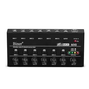 Biner-Mezclador de sonido profesional MX6, Ultra compacto, bajo ruido, 6 canales, estéreo, con línea de Audio, Mono