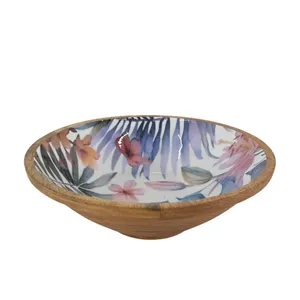 Mango Wood Serving Round Bowl Sticker Enamel & Natural Colour Luxury Design fish bowl Bowl For Wedding & Table Top Decoration
