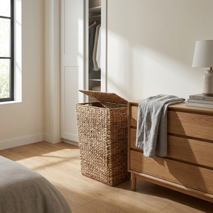 Natural Banana Bark Storage <b>Basket</b> Rectangular Laundry Hamper Hinged Lid Cutout Handle Clothes Bin Setup Pure Art Room Decor Art - Product Image 6