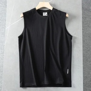 Summer New American Sleeveless O-neck Solid Color T-shirt <b>Men's</b> Fashion 100% Cotton Washed Casual Sports Fitness <b>Basketball</b> <b>Vest</b> - Product Image 1