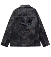 Veste en jean noire pour homme, couleur unie, coton délavé, plusieurs poches, fermeture à boutons-pression, logo personnalisé OEM